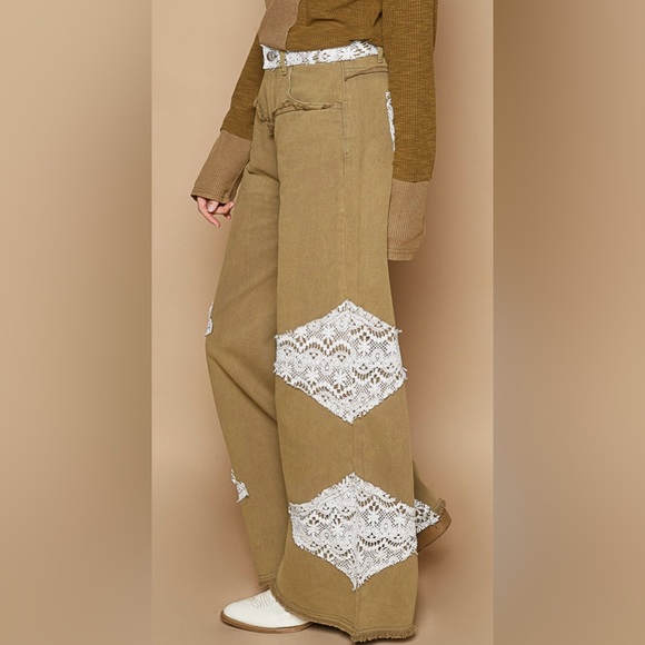 POL Olive and White Wide-Leg Pants - Picture 3 of 5